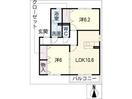 イーストヒルトチマツB(2LDK/1階)の間取り写真
