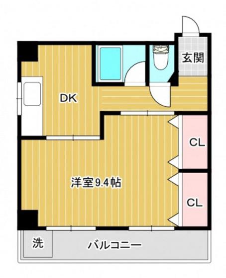 原電ビル(1DK/4階)の間取り写真