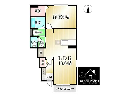 エルハーベン加茂宮D(1LDK/1階)の間取り写真