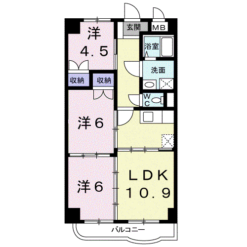 高砂 ハイツ(3LDK/1階)の間取り写真