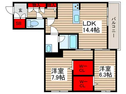 ルミノサ・ファミリアA(2LDK/1階)の間取り写真