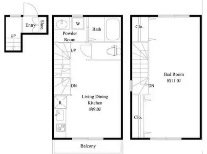 サニーサイドコートB(1LDK/2階)の間取り写真