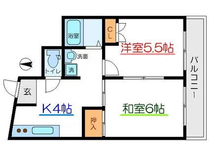 クレストパレス(2K/6階)の間取り写真