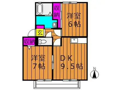 レイモンドサンヴィレッジ D棟(2DK/2階)の間取り写真