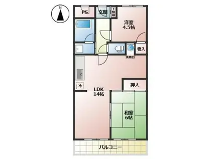 市役所前三和マンション(2LDK/2階)の間取り写真
