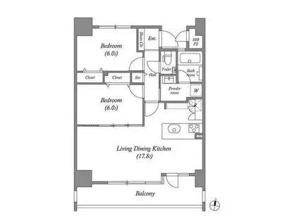 茶屋ヶ坂ライズ(2LDK/8階)の間取り写真