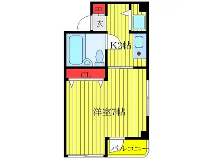 ハウスモモ(1K/2階)の間取り写真