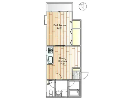 ピュアハイツ五本木(1DK/2階)の間取り写真