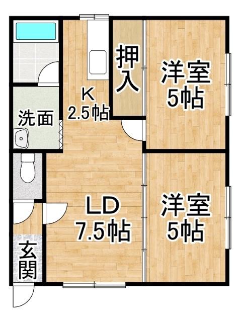 パレ豊岡(2DK/1階)の間取り写真
