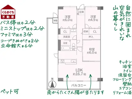 サンステージ衣笠(3LDK/4階)の間取り写真