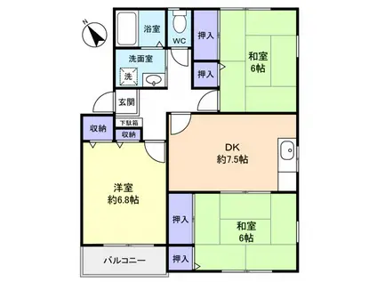 門原ハイツA(3DK/2階)の間取り写真