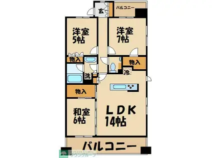 ブランズ調布サザンプレミアム(3LDK/6階)の間取り写真