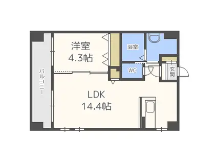 ラフレ平岸(1LDK/6階)の間取り写真