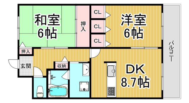 アルカディア段上(2DK/4階)の間取り写真