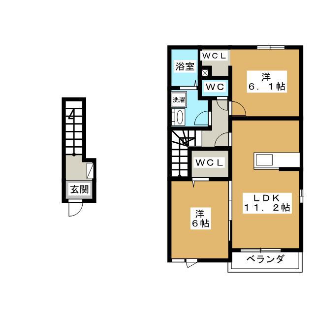 フランI(2LDK/2階)の間取り写真