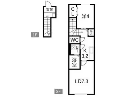 EN CIEL(1LDK/2階)の間取り写真
