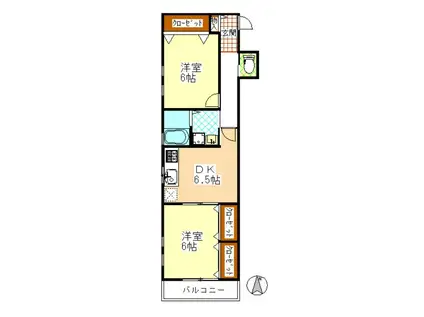 アークヒル(2DK/1階)の間取り写真