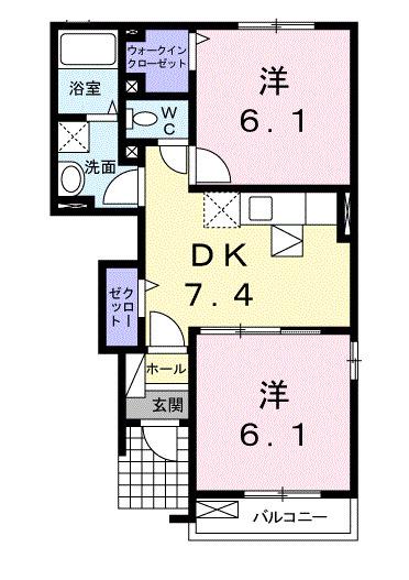 ウィングメゾンC(2DK/1階)の間取り写真