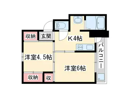 ビレッジハウス十王堂2号棟(2K/4階)の間取り写真