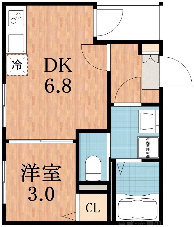 ハーモニーテラス平野西II(1DK/2階)の間取り写真