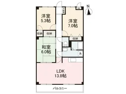 フィネスハーモニーKITA A棟(3LDK/1階)の間取り写真