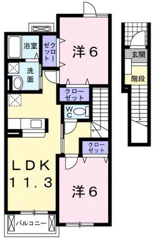 イリーデ・フィオーレII(2LDK/2階)の間取り写真