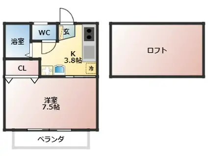 ベルクルール(1K/2階)の間取り写真