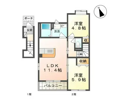 プルーニャII(2LDK/2階)の間取り写真