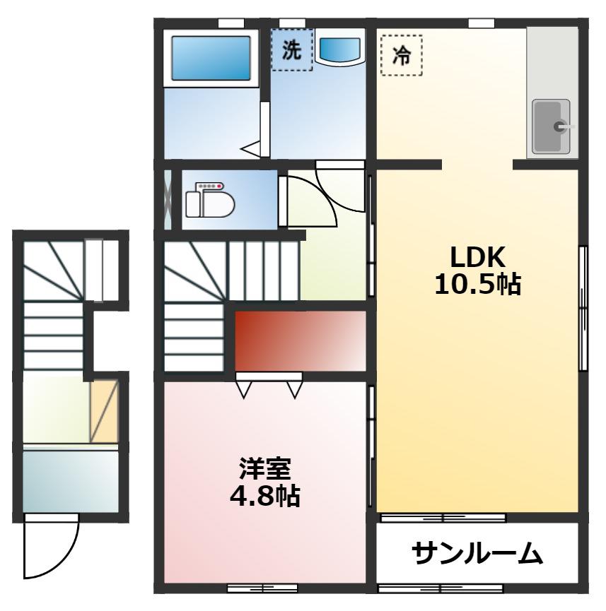 ゼファーA棟(1LDK/2階)の間取り写真