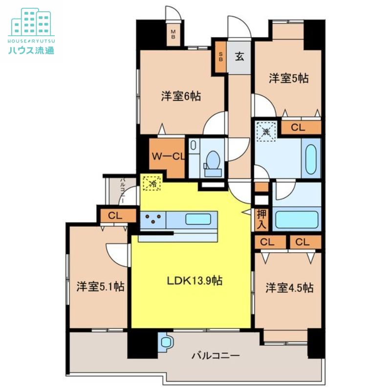 アクタス籠町グランミライ(4LDK/4階)の間取り写真