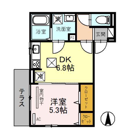 ブリランタ壬生II(1DK/1階)の間取り写真
