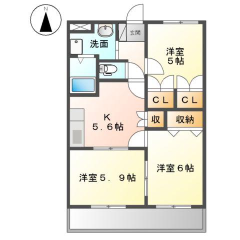 デュオプルーリオン(3K/1階)の間取り写真