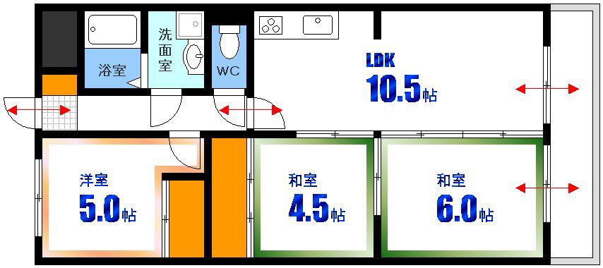 ハイツ山沖(3LDK/4階)の間取り写真