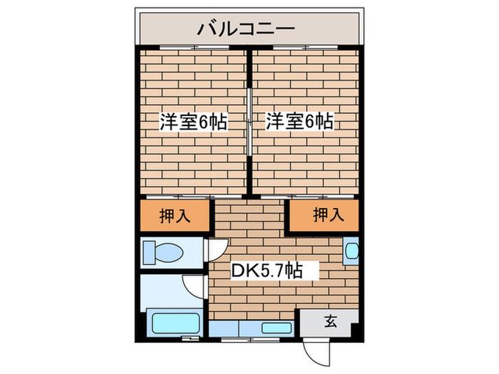 矢島荘(2DK/2階)の間取り写真