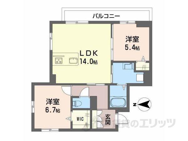 カーサ・ラクーン八日市(2LDK/2階)の間取り写真