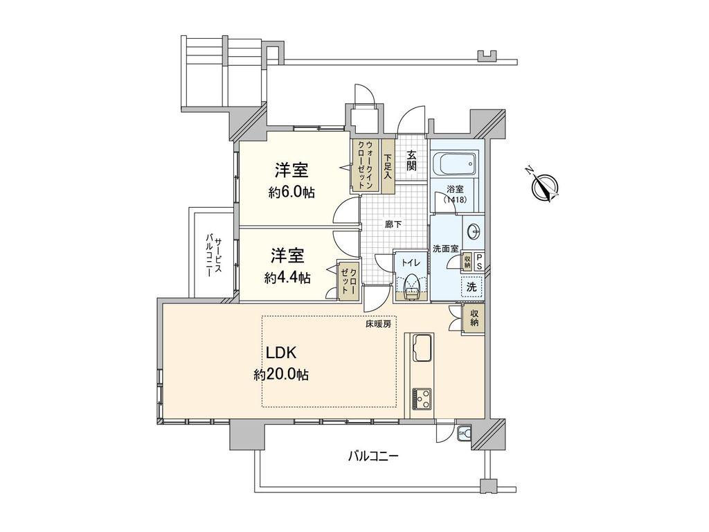 デュレジア平尾プレミアム(2LDK/11階)の間取り写真