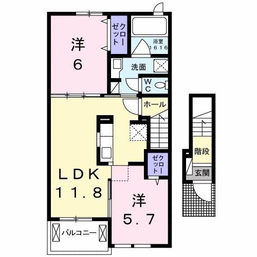 エクセレント有瀬I(2LDK/2階)の間取り写真