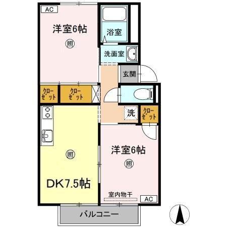フローレスかおりAB B棟(2DK/2階)の間取り写真