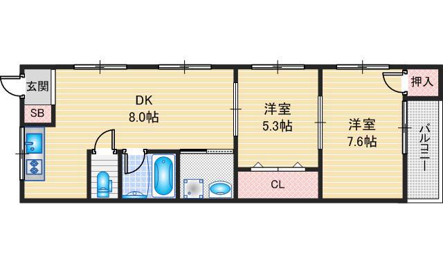 ラフィーネ(2DK/1階)の間取り写真