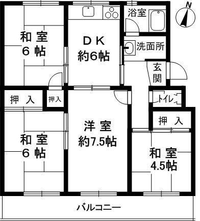 名谷8団地36号棟(4DK/2階)の間取り写真
