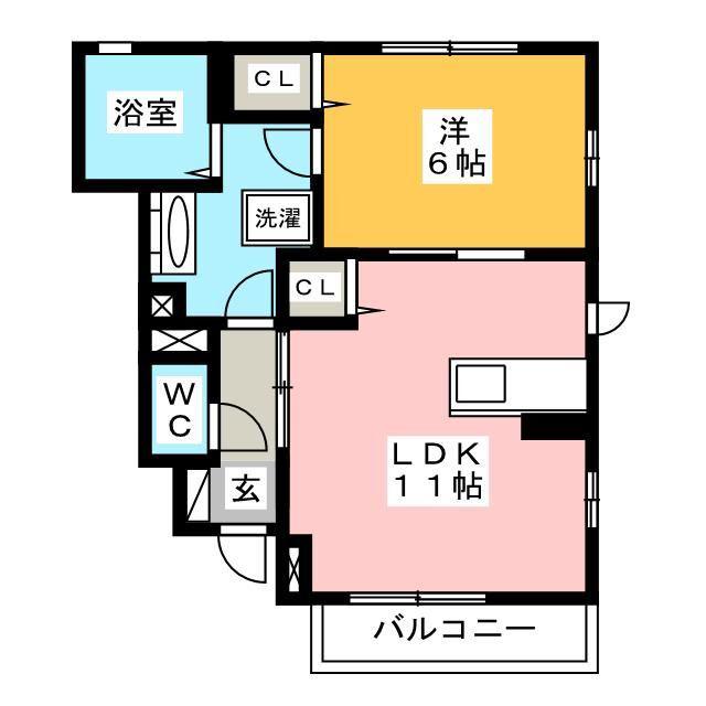 ペルーシェB(1LDK/1階)の間取り写真