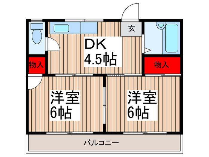 ハイツ武蔵(2DK/2階)の間取り写真