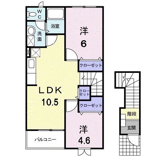 フィオーレK A(2LDK/2階)の間取り写真