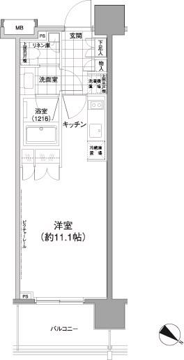 パークハビオ渋谷神山町(ワンルーム/8階)の間取り写真
