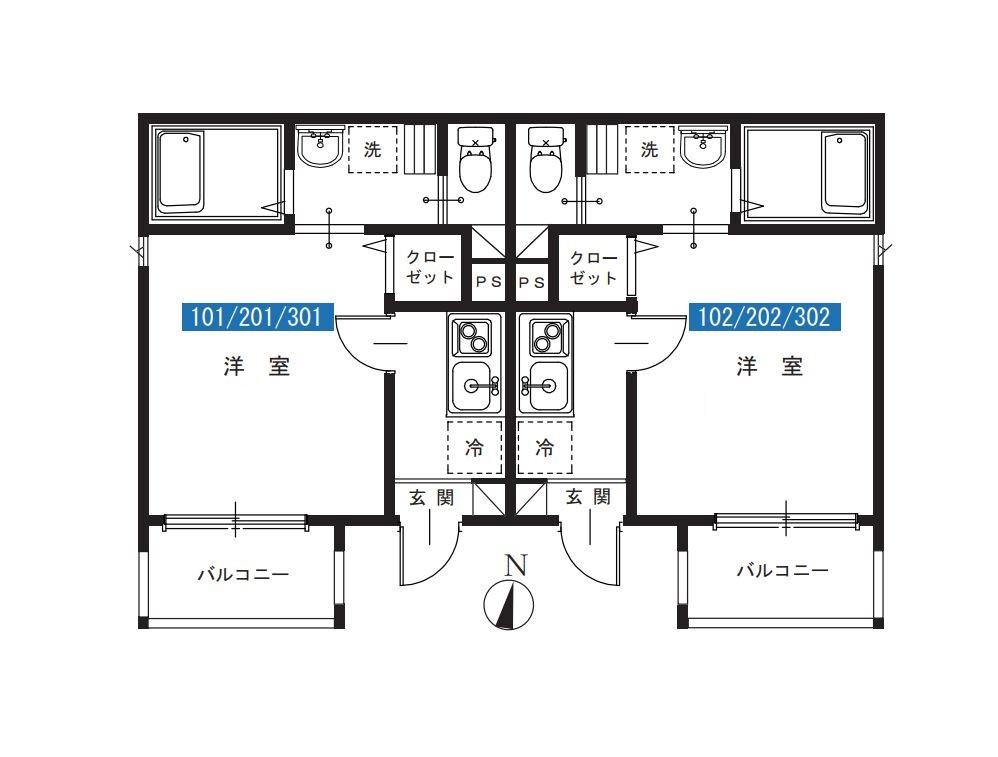 アンビエンテ与野(1K/2階)の間取り写真
