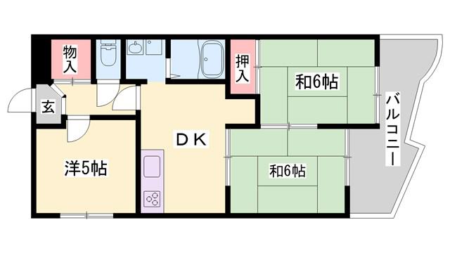 ロイヤルコーポ宝殿(3DK/5階)の間取り写真