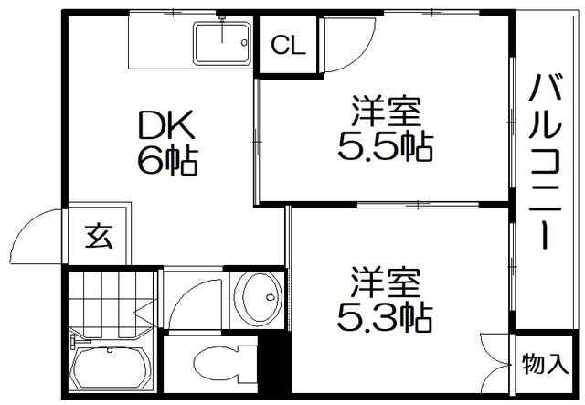 メゾン天の川(2DK/2階)の間取り写真
