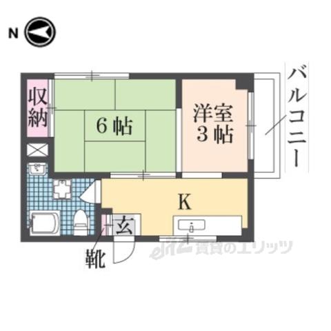 第1櫛笥マンション(1DK/4階)の間取り写真