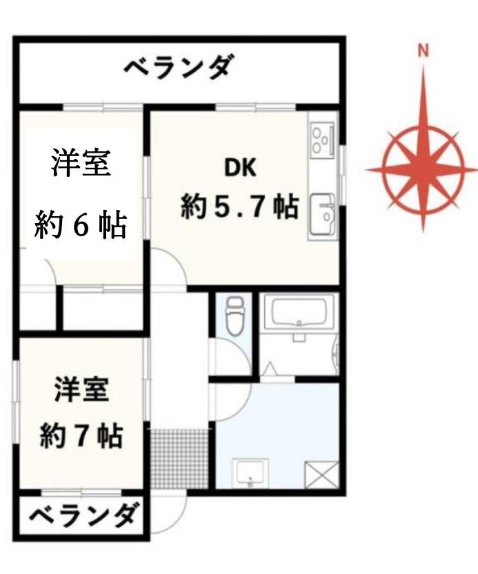 坂出市のオススメの人気物件(2DK/2階)の間取り写真