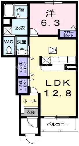 プリムベール(1LDK/1階)の間取り写真